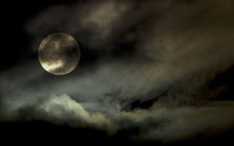 Full Moon in Cloudy Sky — Black, Dramatic, Night, Photograph