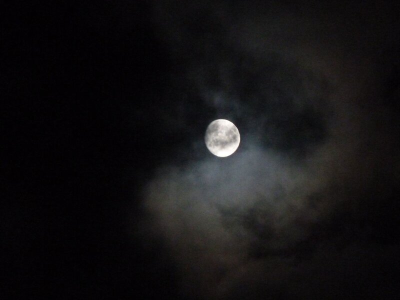 Full Moon in Cloudy Sky — Black, Serene