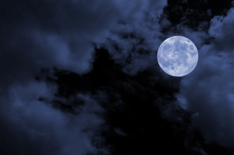 Full Moon in Cloudy Sky — Blue, Dramatic, Night