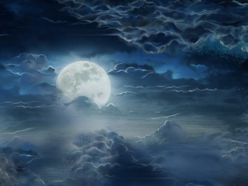 Full Moon in Cloudy Sky — Blue, Dramatic
