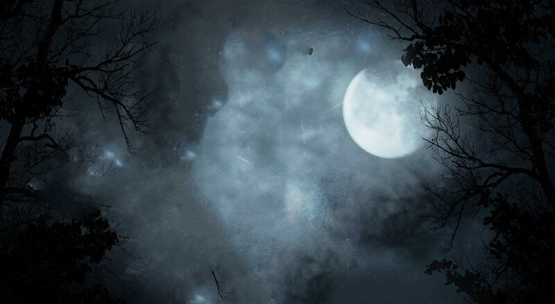 Full Moon in Cloudy Sky — Blue, Mysterious
