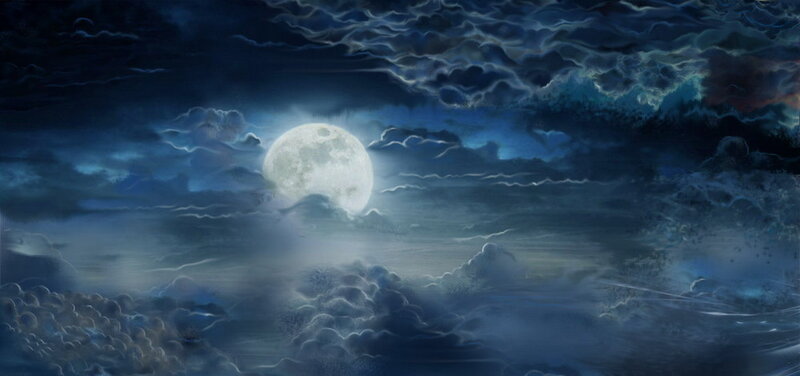 Full Moon in Cloudy Sky — Blue