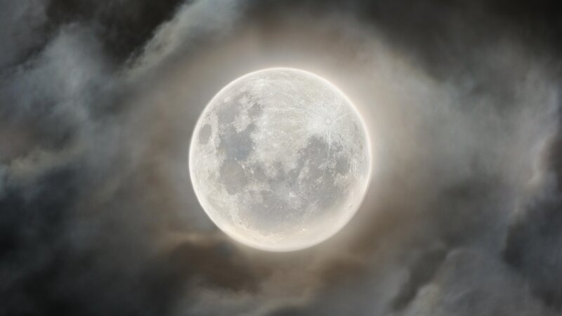 Full Moon in Cloudy Sky — Gray, Dramatic, Night, Digital Art