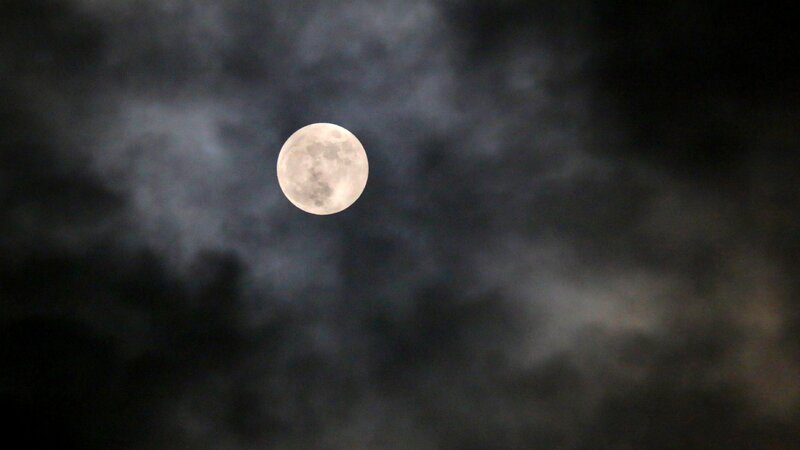Full Moon in Cloudy Sky — Gray, Dramatic, Night, Photograph, Clouds