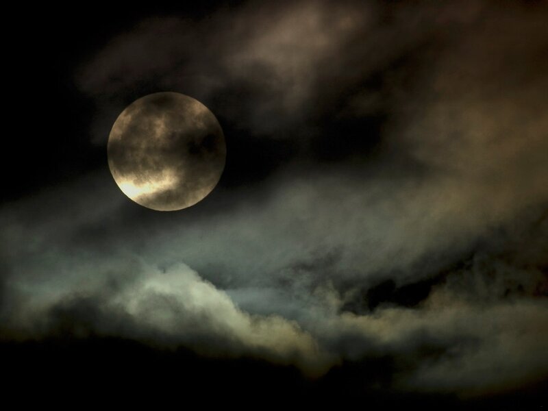 Full Moon in Cloudy Sky — Gray