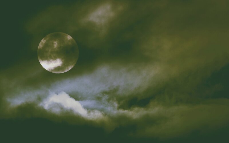 Full Moon in Cloudy Sky — Green, Dramatic