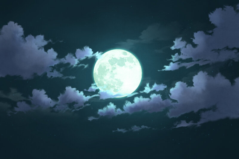 Full Moon in Cloudy Sky — Green