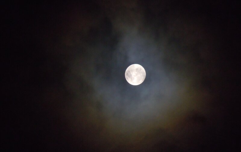 Full Moon in Cloudy Sky — White