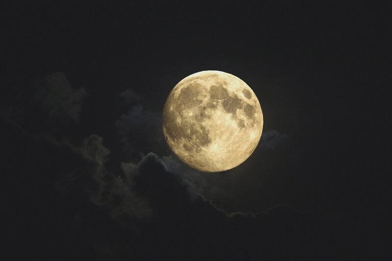 Full Moon in Night Sky — Black, Dramatic, Photograph