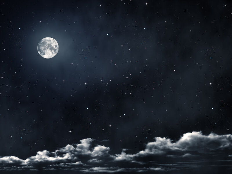 Full Moon in Night Sky — Black, Serene, Digital Art