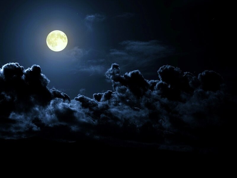 Full Moon in Night Sky — Blue, Dramatic