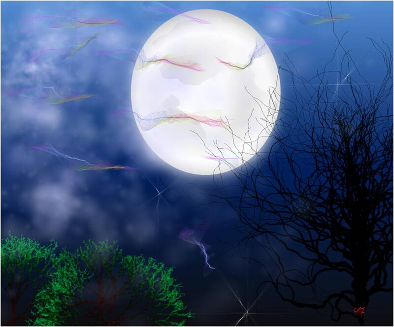 Full Moon in Night Sky — Blue, Mystical