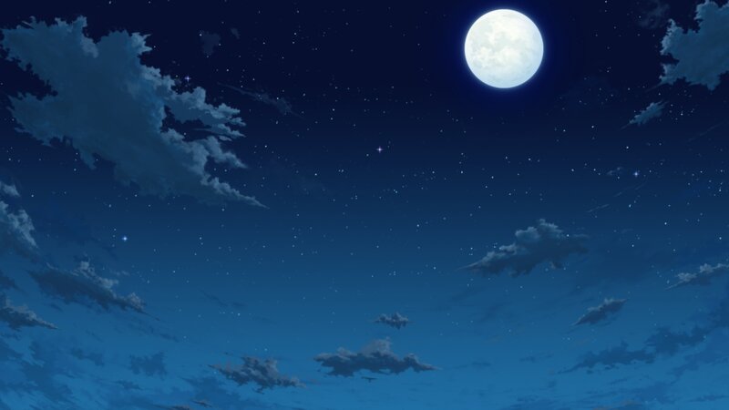 Full Moon in Night Sky — Blue, Serene, Anime