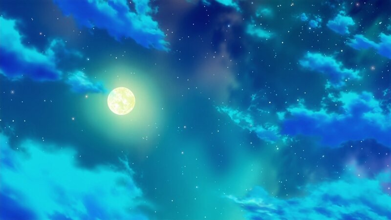Full Moon in Night Sky — Blue, Serene, Digital Art, Clouds, Stars, Cyan