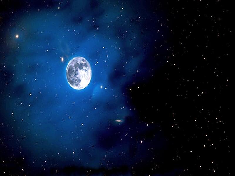 Full Moon in Night Sky — Blue, Serene, Digital Art