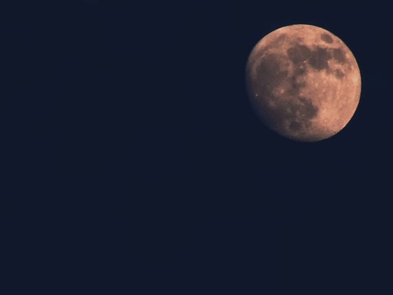 Full Moon in Night Sky — Dark Blue, Serene, Photograph