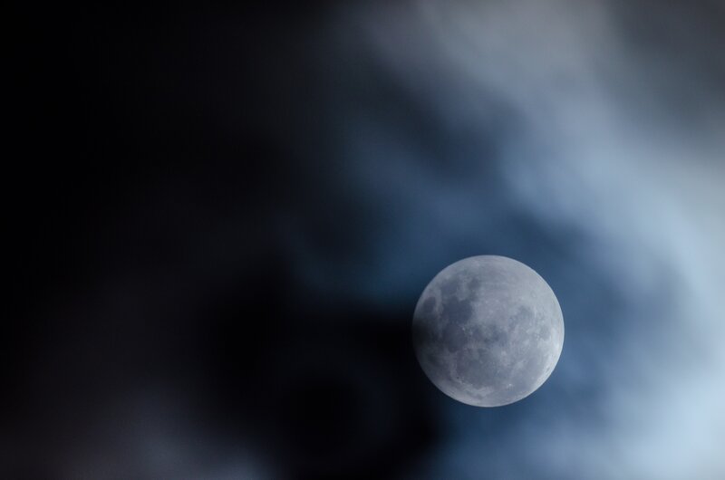 Full Moon in Night Sky — Gray, Dramatic