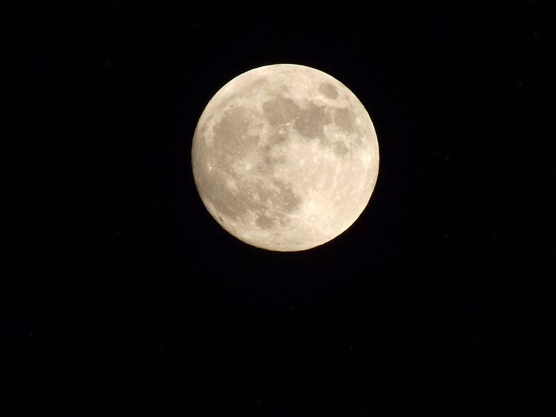 Full Moon in Night Sky — Gray, Serene, Photograph, Night Sky, Stars
