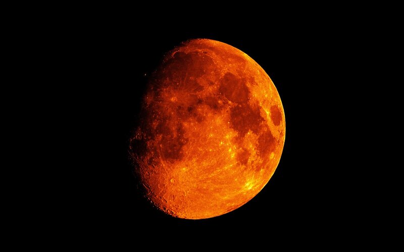 Full Moon in Night Sky — Orange, Dramatic, Photograph