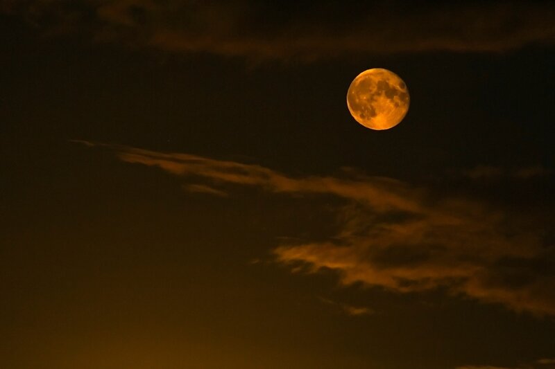 Full Moon in Night Sky — Orange, Dramatic
