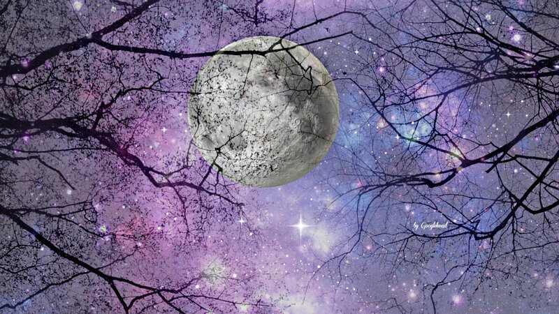 Full Moon in Night Sky — Purple, Mystical