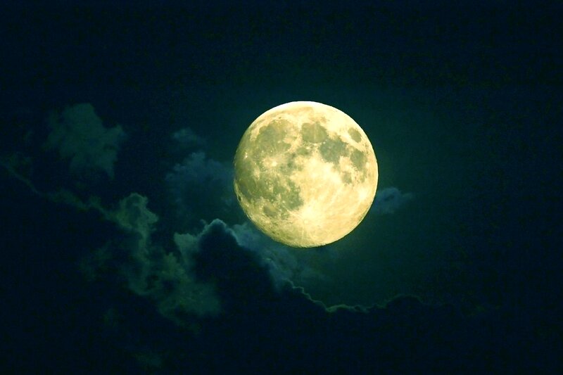Full Moon in Night Sky — Yellow, Dramatic, Photograph