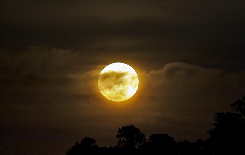 Full Moon in Night Sky — Yellow, Dramatic