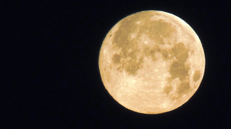 Full Moon in Night Sky — Yellow, Serene, Photograph