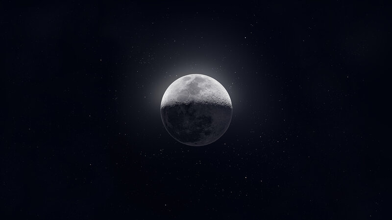 Full Moon in Space — Black, Serene, Night, 3d Render