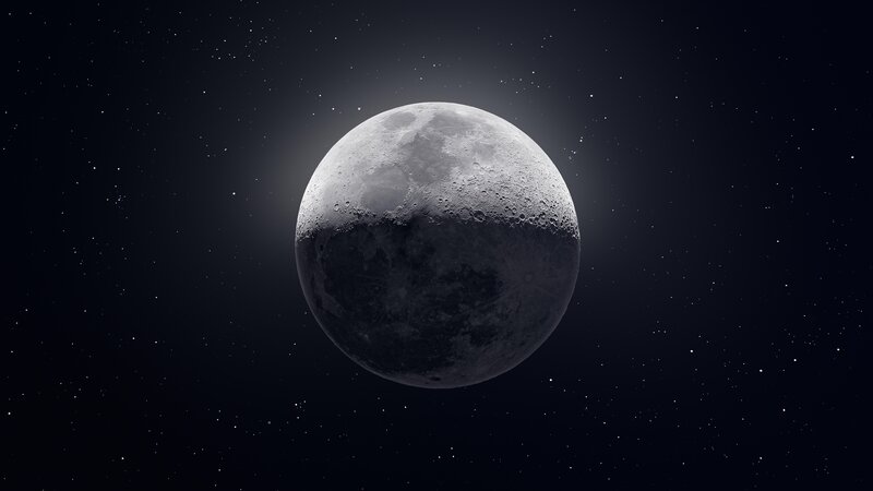 Full Moon in Space — Gray, Serene, Night, 3d Render
