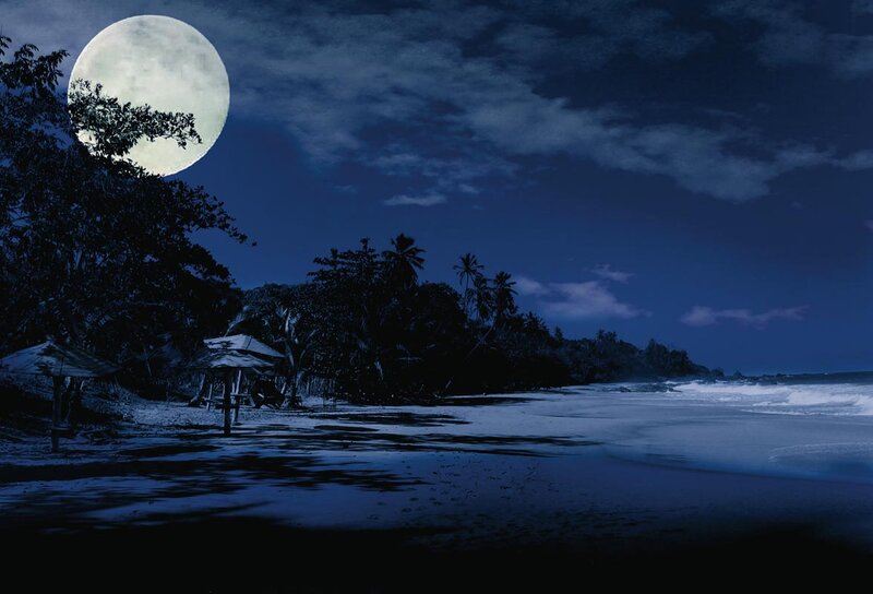 Full Moon over Beach — Blue