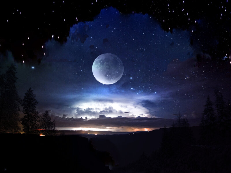 Full Moon over Canyon — Blue