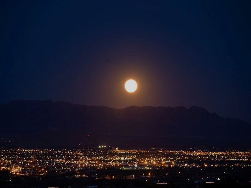 Full Moon over City — Black, Serene