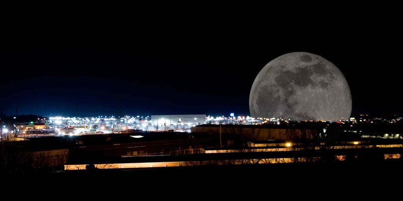 Full Moon over City — Black