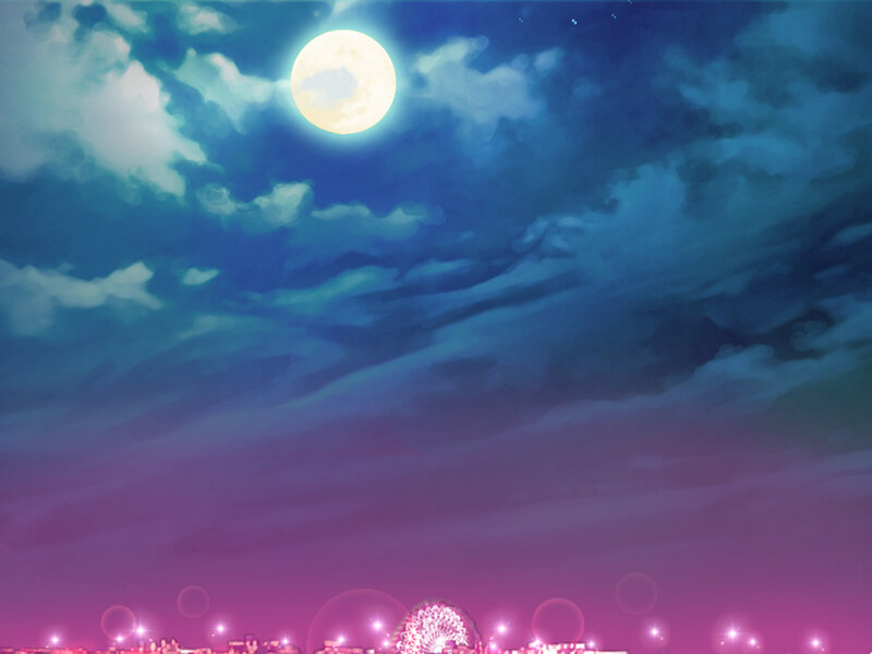 Full Moon over City — Blue