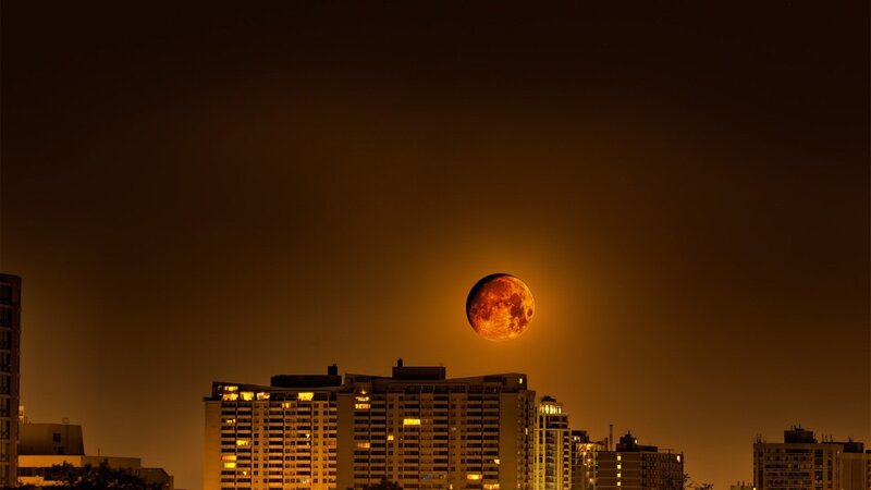 Full Moon over City — Dramatic