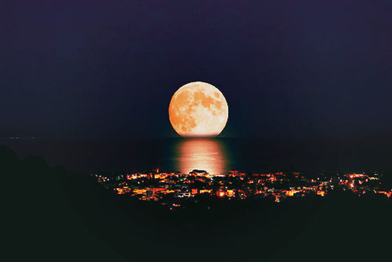Full Moon over City — Orange