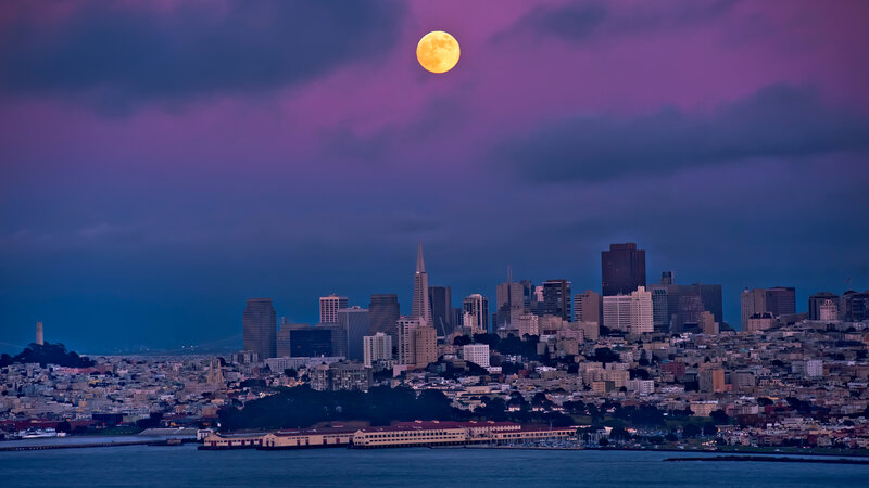 Full Moon over City — Purple