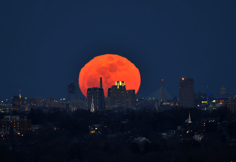 Full Moon over City — Red