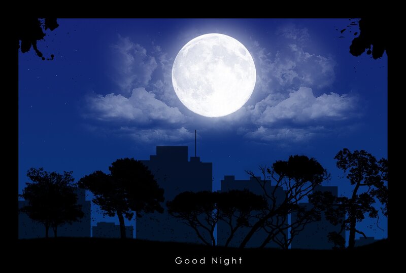Full moon over city