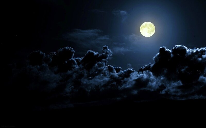 Full Moon over Clouds — Black, Dramatic, Night, Photograph, Sky