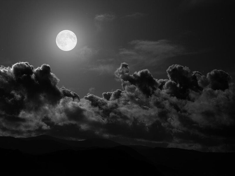 Full Moon over Clouds — Black, Dramatic, Night