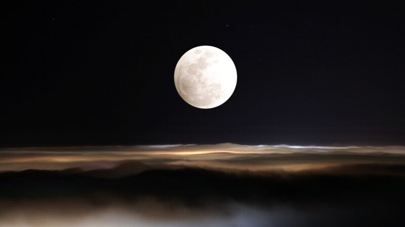 Full Moon over Clouds — Black, Serene, Night, Photograph
