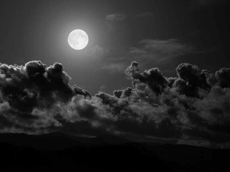 Full Moon over Clouds — Black, White
