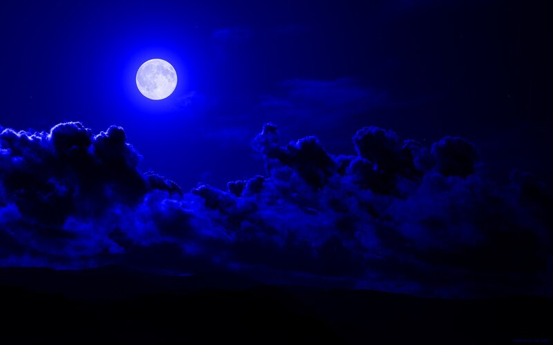 Full Moon over Clouds — Blue, Dramatic, Night