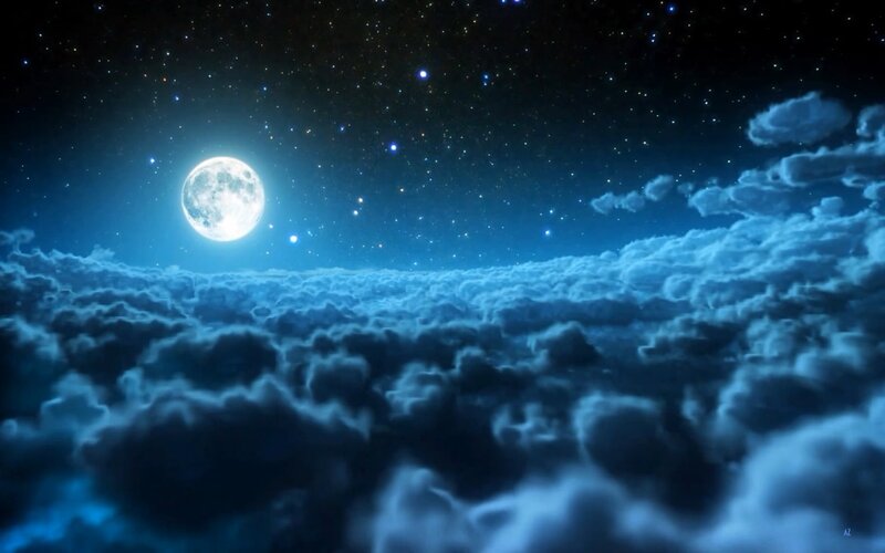 Full Moon over Clouds — Blue, Serene, Night