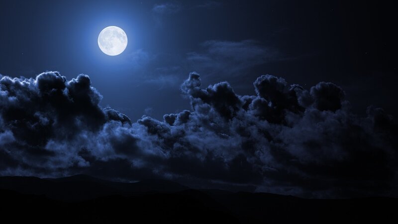 Full Moon over Clouds — Blue