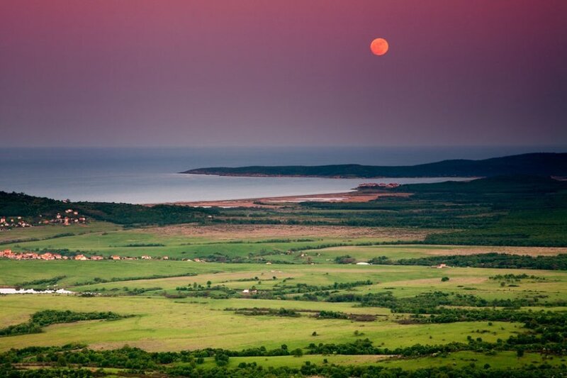 Full Moon over Coastal Fields