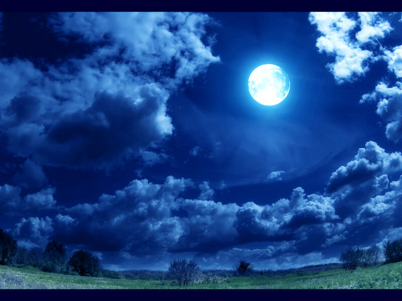 Full Moon over Field — Blue, Dramatic