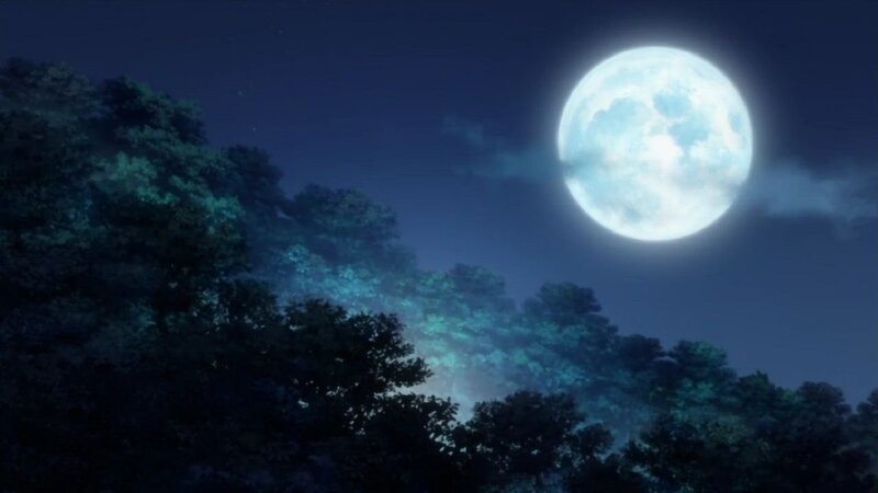 Full Moon over Forest — Blue, Serene, Night, Anime